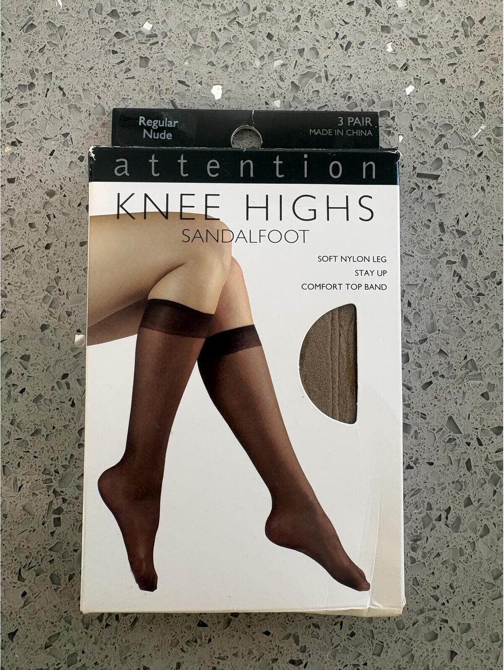 Attention Knee Highs Sandalfoot 3 Pair Regular Nude (#1)